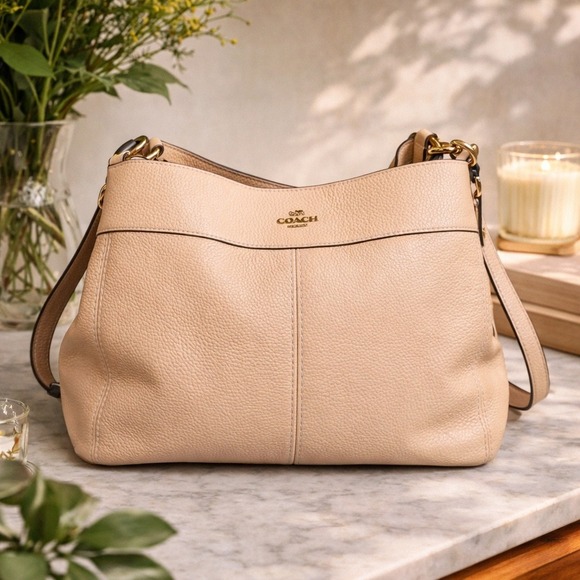 Coach Handbags - Coach Grace Hobo Beige Pebble Leather Shoulder Bag F31987 Gold Hardware